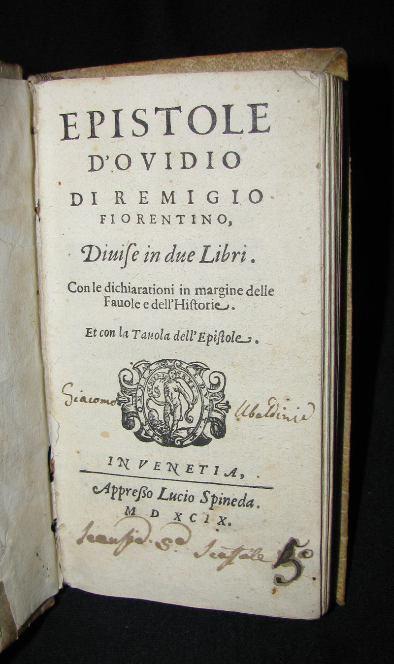 1599 Scarce Italian Vellum Book - EPISTOLE D'OVIDIO - Ovid's Letters