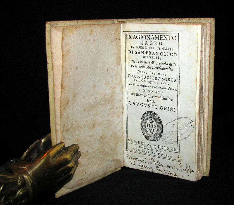 1680 Scarce Italian Vellum Jesuit Book - Panegyric on the Stigmata of St. Francis of Assisi