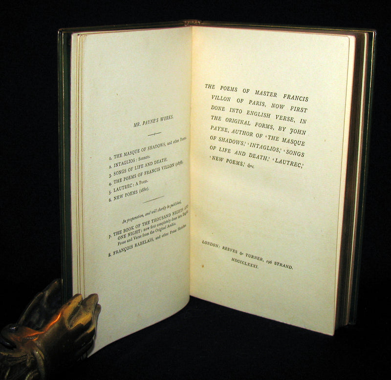 1881 Rare Book - Middle Ages Poems of Francois Villon bound by Sangorski and Sutcliffe