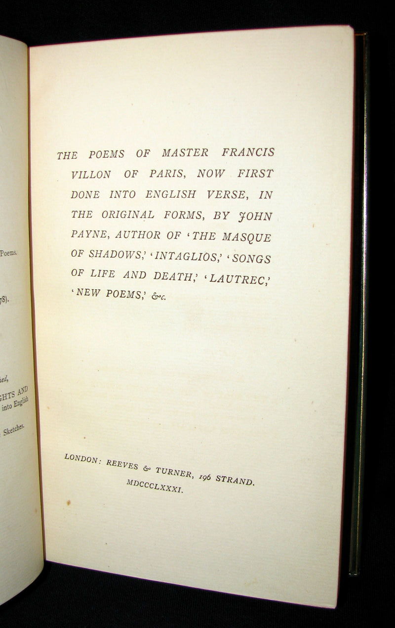 1881 Rare Book - Middle Ages Poems of Francois Villon bound by Sangorski and Sutcliffe