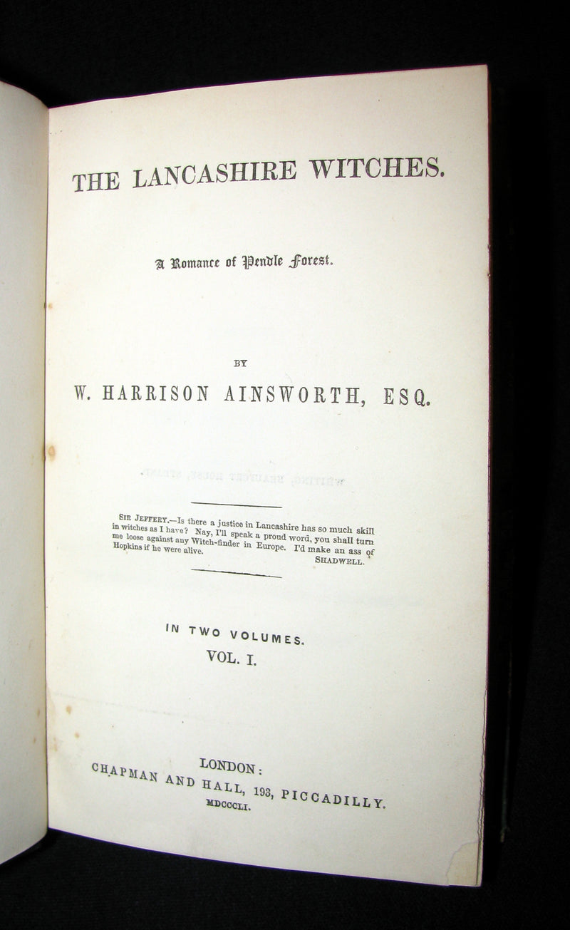 1851 Rare Early Edition - THE LANCASHIRE WITCHES. A Romance Of Pendle Forest.