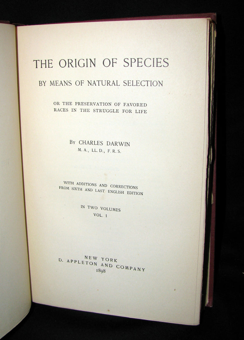 1898 Rare Book set - CHARLES DARWIN The ORIGIN OF SPECIES - Natural Selection.