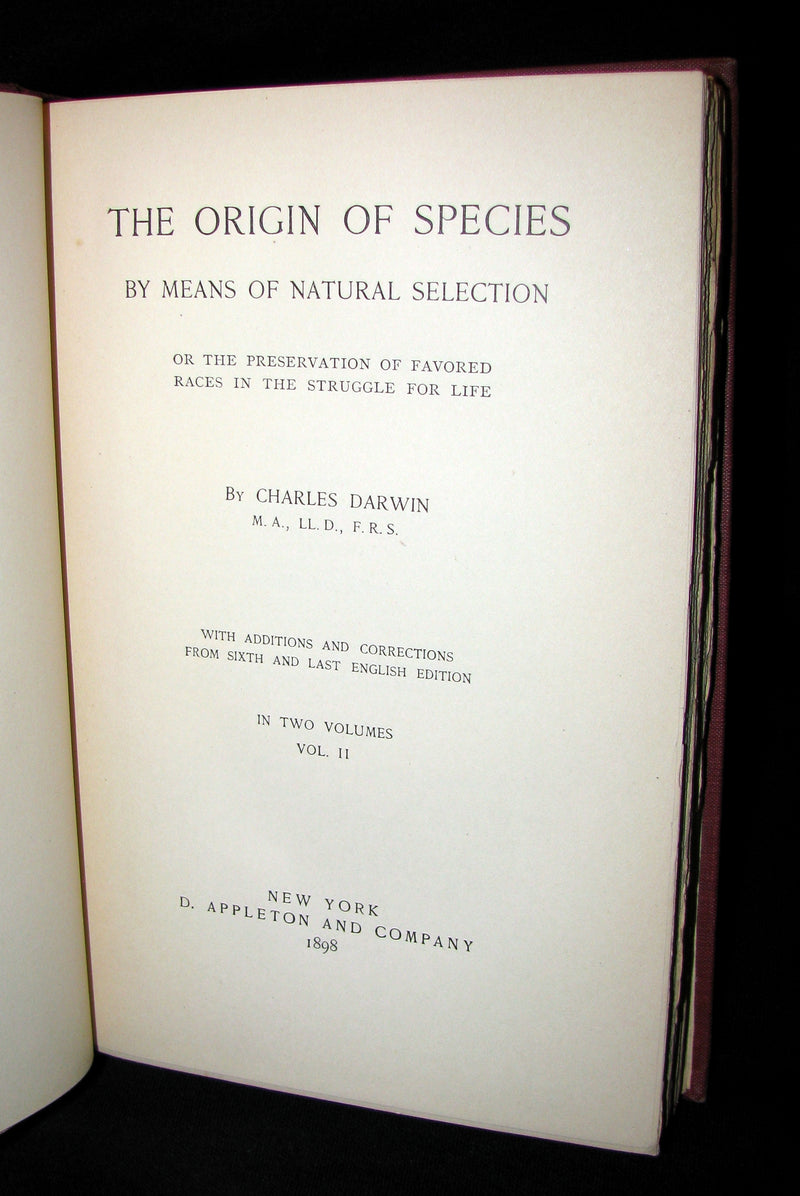 1898 Rare Book set - CHARLES DARWIN The ORIGIN OF SPECIES - Natural Selection.