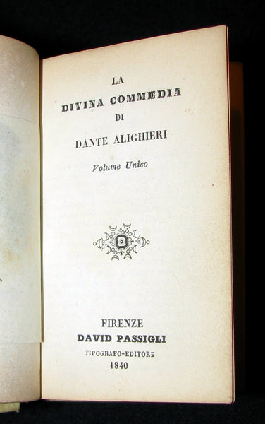 1840 Rare Miniature Italian Book - La Divina Commedia di DANTE ALIGHIERI