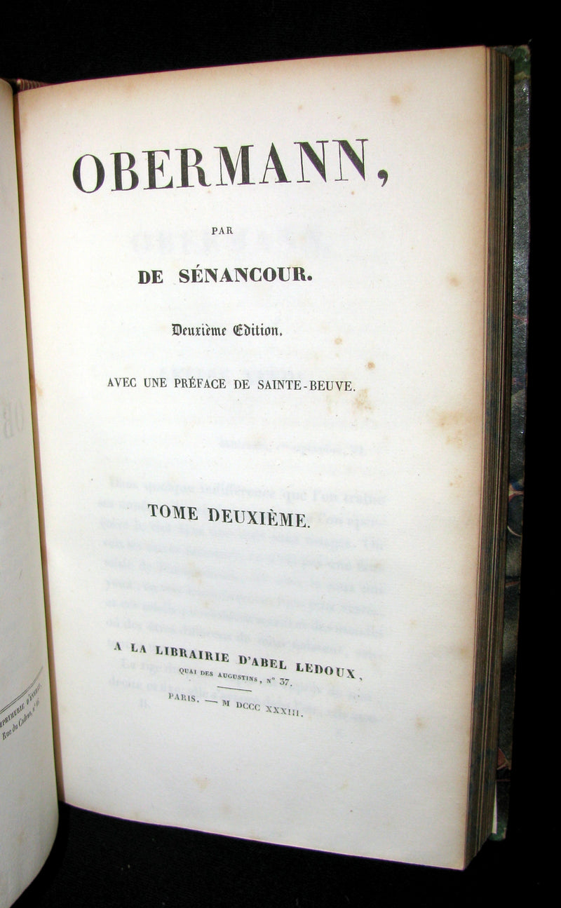 1833 Rare French early Romanticism Book - OBERMANN by Senancour - 2ndED