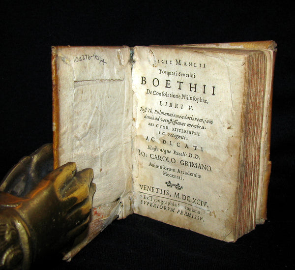 1694 Rare Latin Vellum Book -  The Consolation of Philosophy by Boethius