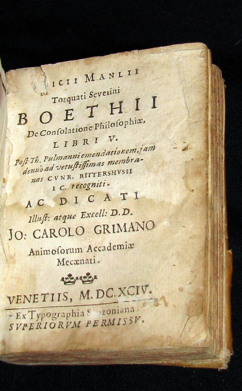 1694 Rare Latin Vellum Book -  The Consolation of Philosophy by Boethius