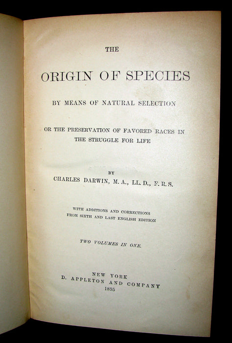 1895 Rare Book - CHARLES DARWIN The ORIGIN OF SPECIES - Natural Selection. (2 Volumes in 1).