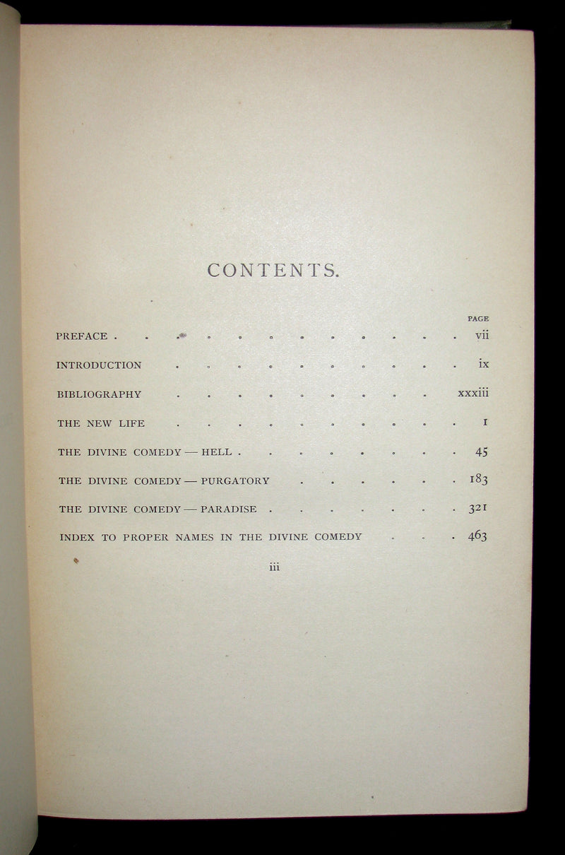 1897 Rare Book -  THE DIVINE COMEDY OF DANTE ALIGHIERI: Together with Dante Gabriel Rossetti's Translation of The New Life