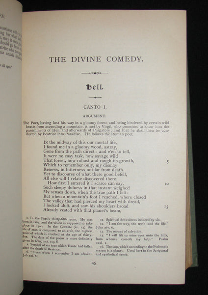 1897 Rare Book -  THE DIVINE COMEDY OF DANTE ALIGHIERI: Together with Dante Gabriel Rossetti's Translation of The New Life