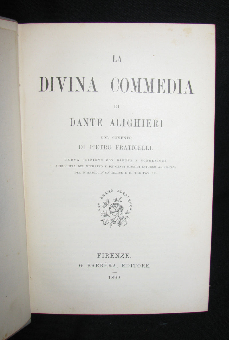 1892 Rare Italian Book - La Divina Commedia di DANTE ALIGHIERI