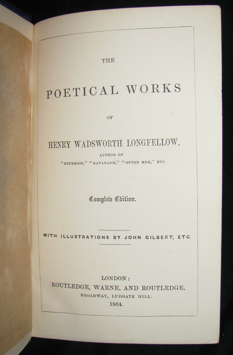 1864 Rare Book -  The Poetical Works of Henry Wadsworth Longfellow. Complete Edition, with Illustrations by John Gilbert. Etc.