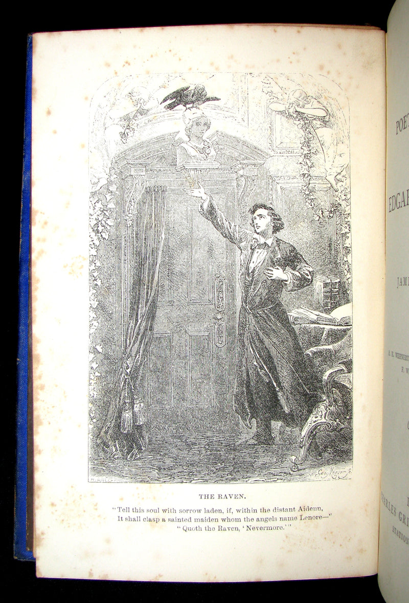 1860's Rare Book - The Poetical Works of Edgar Allan Poe. Edited by James Hannay. Illustrated.