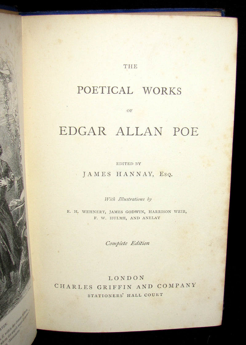 1860's Rare Book - The Poetical Works of Edgar Allan Poe. Edited by James Hannay. Illustrated.