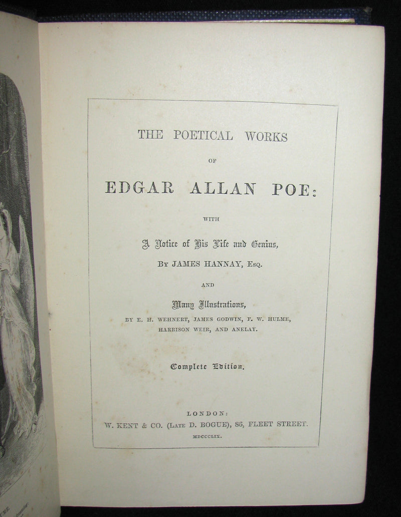 1859 Rare Book - The Poetical Works of EDGAR ALLAN POE with A Notice of his Life and Genius, by James Hannay. Illustrated.