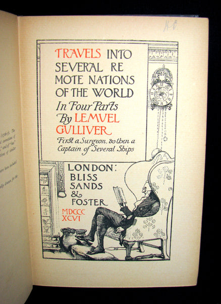 1896 Rare Victorian Book - Gulliver's Travels - Travels Into Several Remote Nations of the World in Four Parts By Lemuel Gulliver, First a Surgeon & Then a Captain of Several Ships