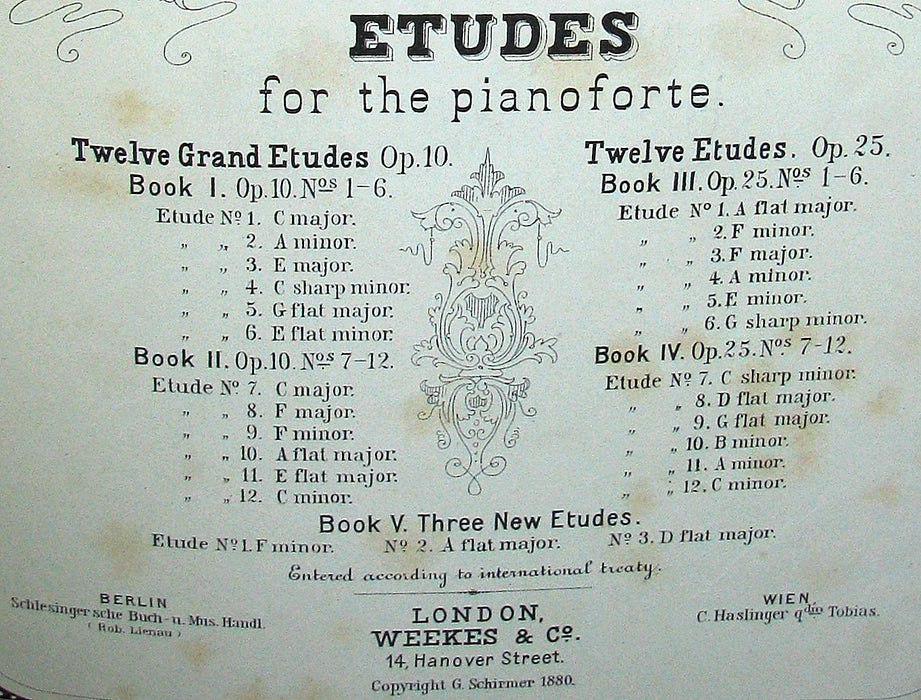 1880's Very Rare Victorian edition of Frederick CHOPIN 's ETUDES for Pianoforte - Music scores