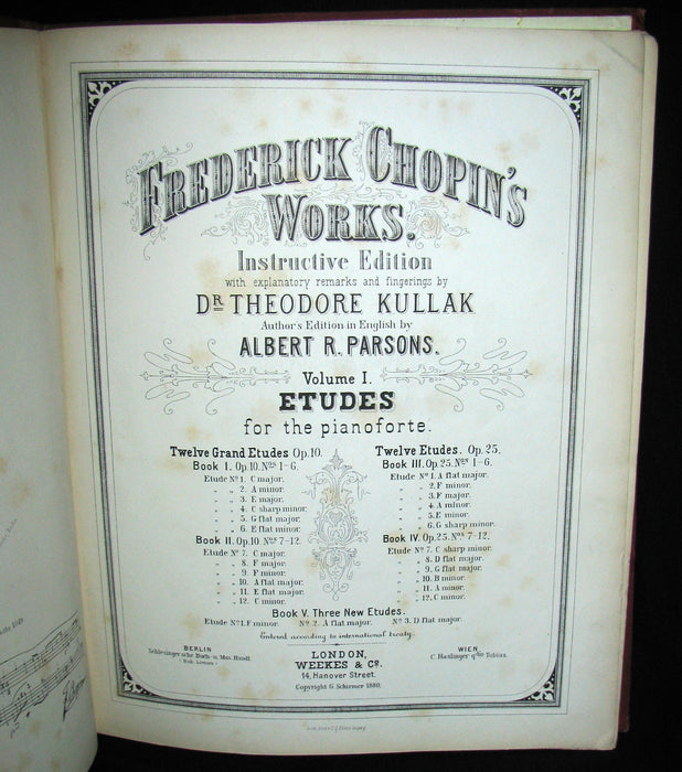 1880's Very Rare Victorian edition of Frederick CHOPIN 's ETUDES for Pianoforte - Music scores