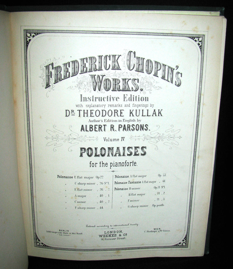 1880's Very Rare Victorian edition of Frederick CHOPIN 's POLONAISES for Pianoforte - Music scores