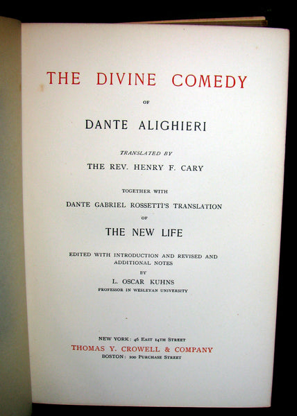 1897 Rare Victorian Book - THE DIVINE COMEDY OF DANTE ALIGHIERI: Together with Dante Gabriel Rossetti's Translation of The New Life