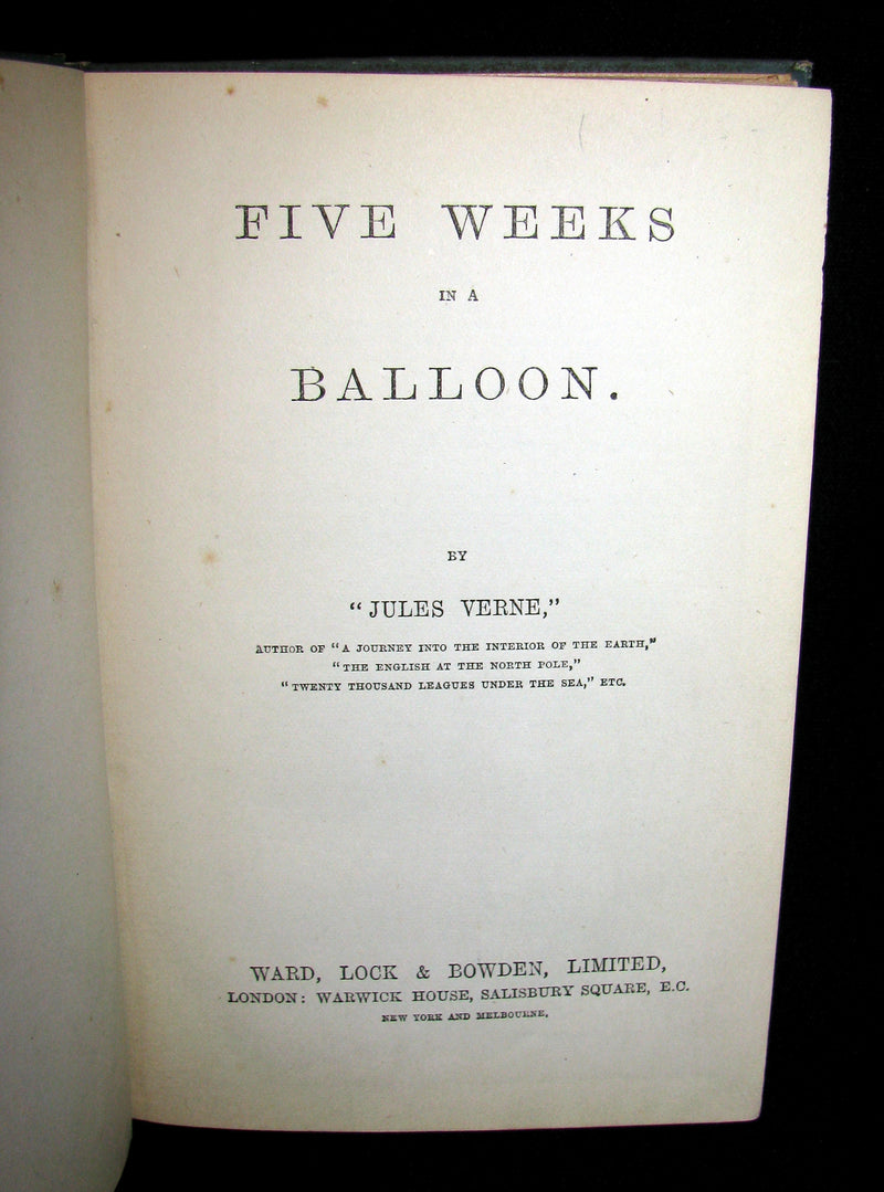 1898 Rare Victorian Book - FIVE WEEKS IN A BALLOON by JULES VERNE