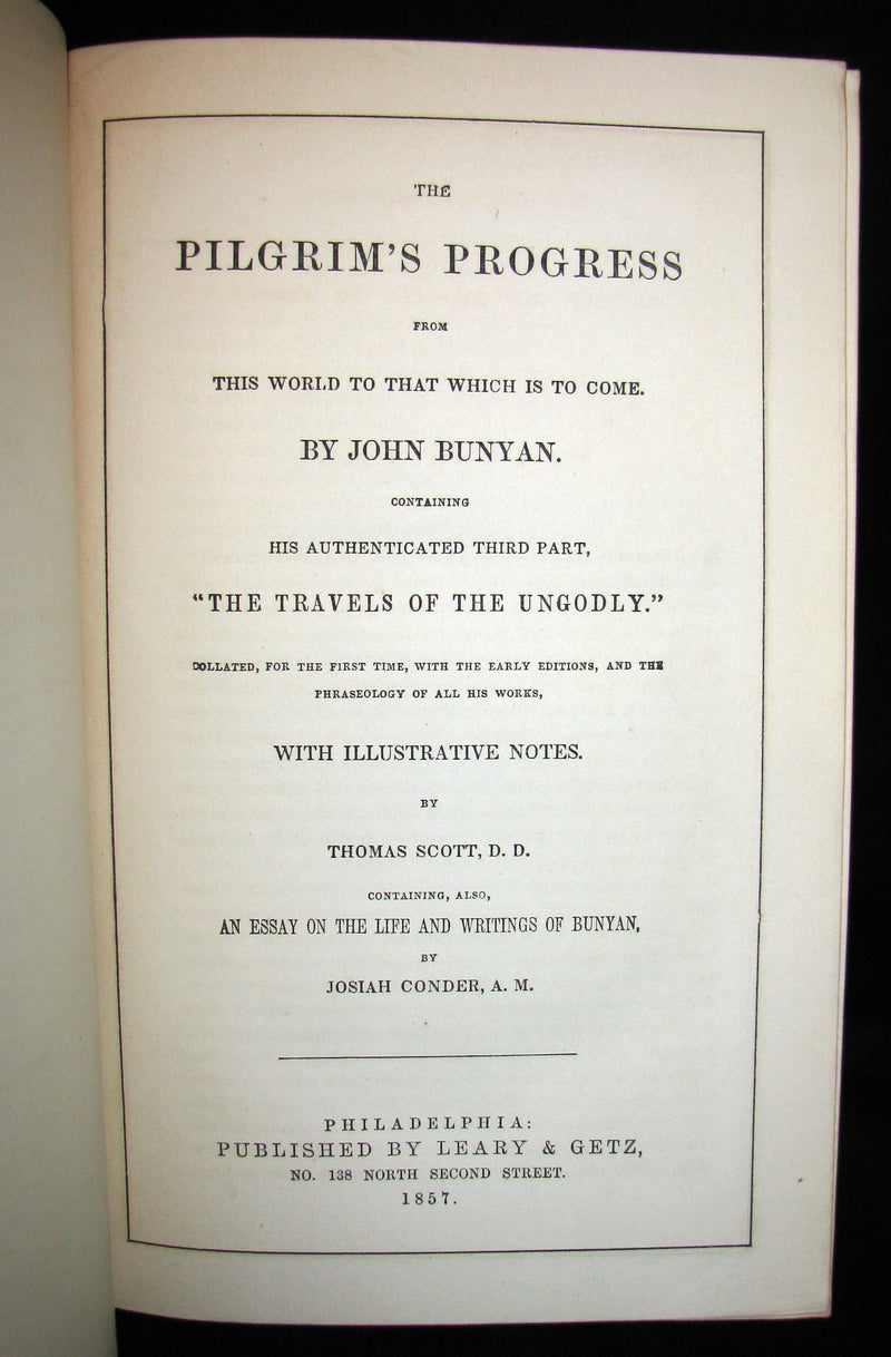 1857 Victorian Book in Scarce Binding - The Pilgrim's Progress by John Bunyan