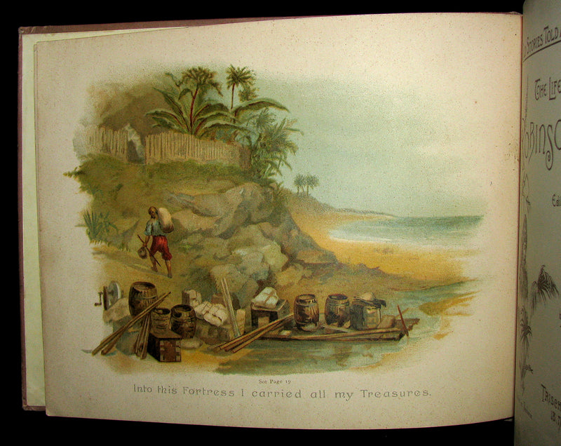 1891 Rare Victorian Book - THE LIFE & ADVENTURES OF ROBINSON CRUSOE illustrated by Florence Maplestone