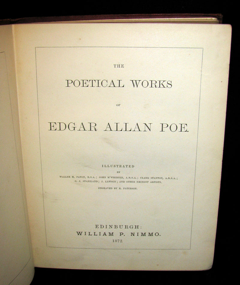 1872 Rare Victorian Book - The Poetical Works of Edgar Allan Poe. Edinburgh Illustrated Edition.