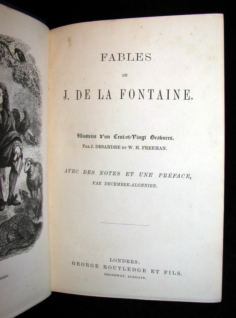 1860 Rare French Victorian Book - Fables de Jean de La Fontaine Illustrated