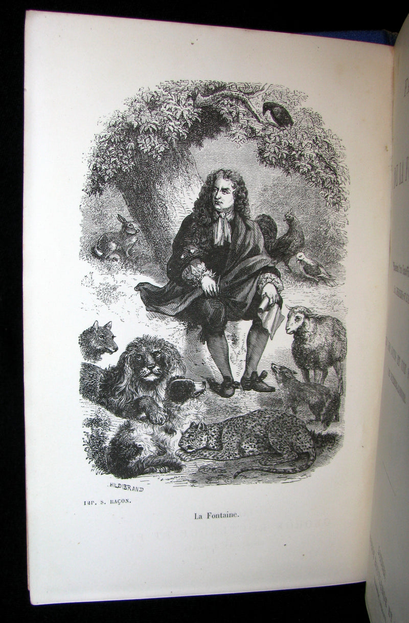 1860 Rare French Victorian Book - Fables de Jean de La Fontaine Illustrated