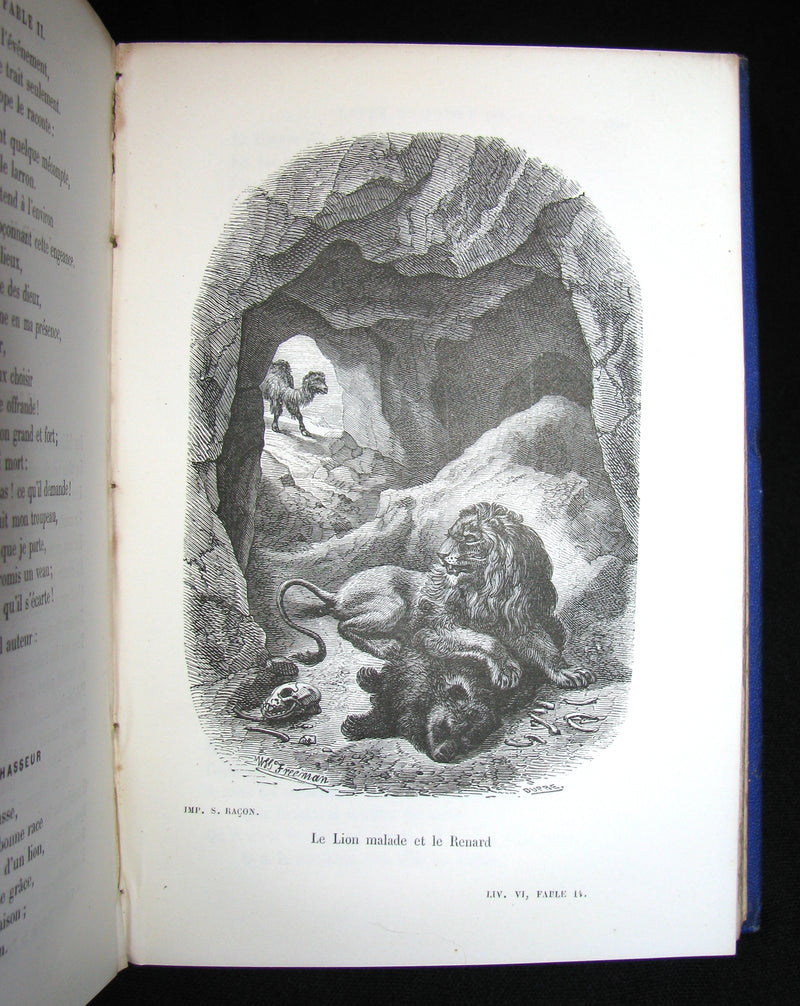 1860 Rare French Victorian Book - Fables de Jean de La Fontaine Illustrated