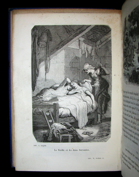 1860 Rare French Victorian Book - Fables de Jean de La Fontaine Illustrated