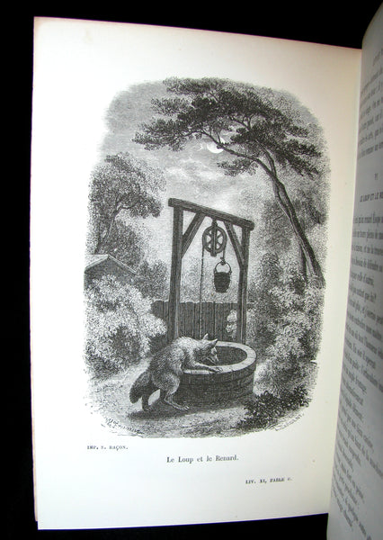 1860 Rare French Victorian Book - Fables de Jean de La Fontaine Illustrated