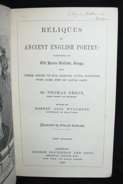 1865 Rare Victorian Book -  Reliques of Ancient English Poetry and Old Heroic Ballads collected  by Thomas Percy