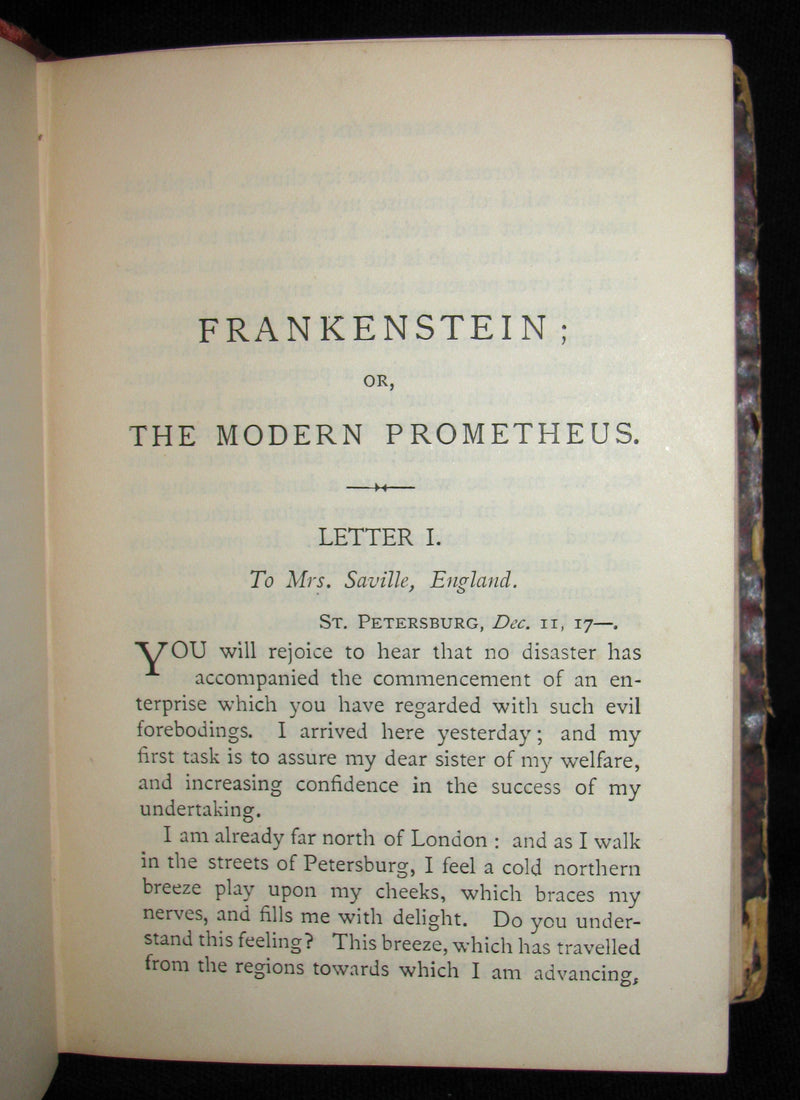 1888 Very Rare Book - FRANKENSTEIN  or, The Modern Prometheus by Mary Shelley