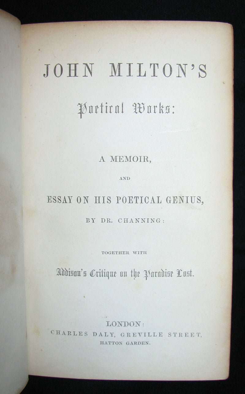 1850 Rare Book ~  John Milton's Poetical Works: A Memoir, and Essay on His Poetical Genius Together with Addison's Critique on the Paradise Lost.
