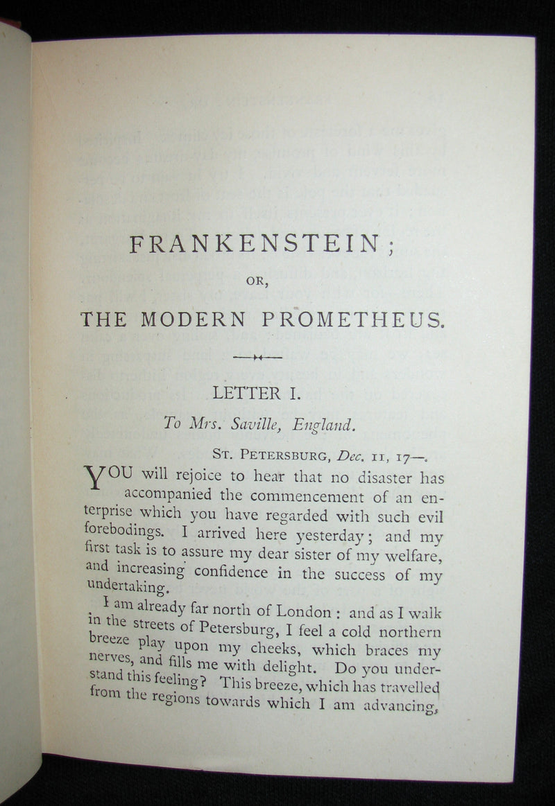 1888 Very Rare Book - FRANKENSTEIN  or, The Modern Prometheus by Mary Shelley