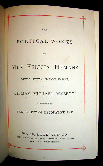 1890's Rare Victorian Book - The Poetical Works Of Mrs Hemans, Edited With A Critical Memoir by William Michael Rossetti