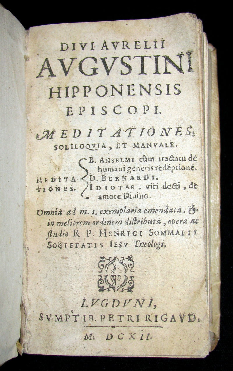 1612 Scarce Latin Vellum Book -Meditationes, soliloquia, et manuale. : Meditationes B. Anselmi cùm Tractatu de humani generis rede[m]ptione. D. Bernardi. Idiotae, viri docti, De amore Divino by Saint Augustine of Hippo
