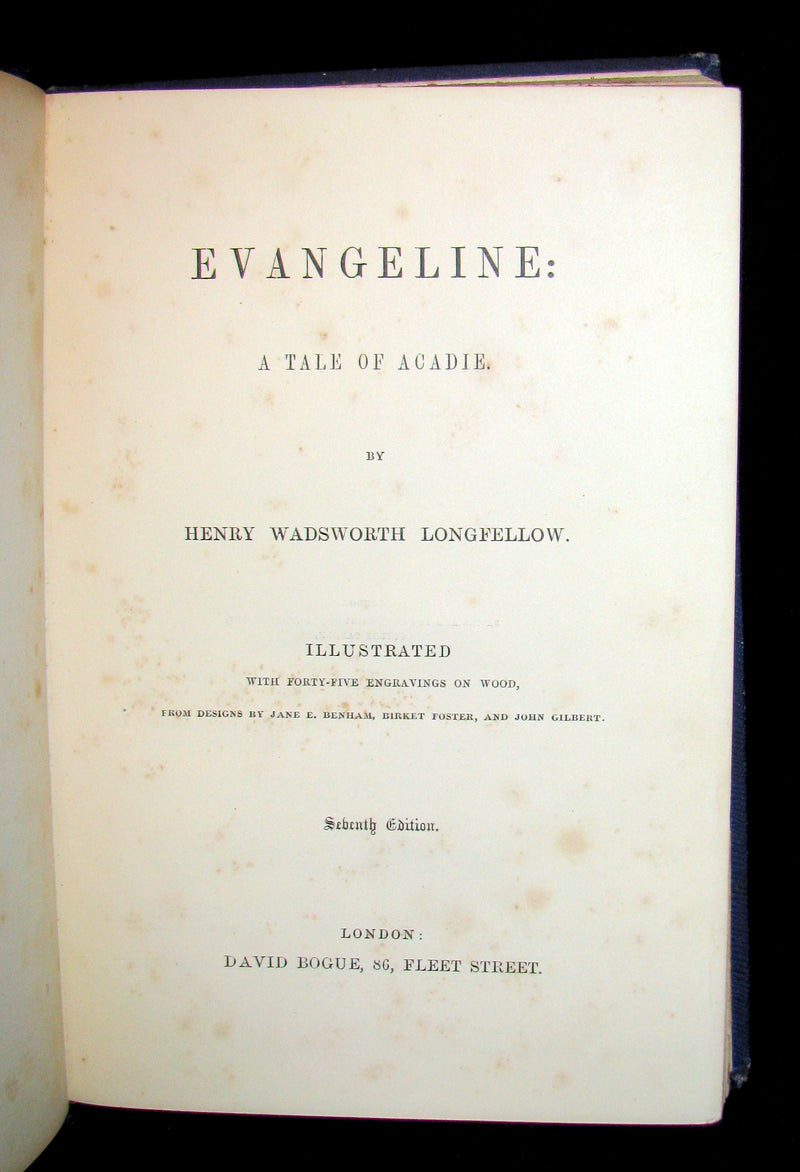 1860 Rare Victorian Book -  Evangeline  A tale of Acadie by Henry Wadsworth Longfellow. Illustrated.