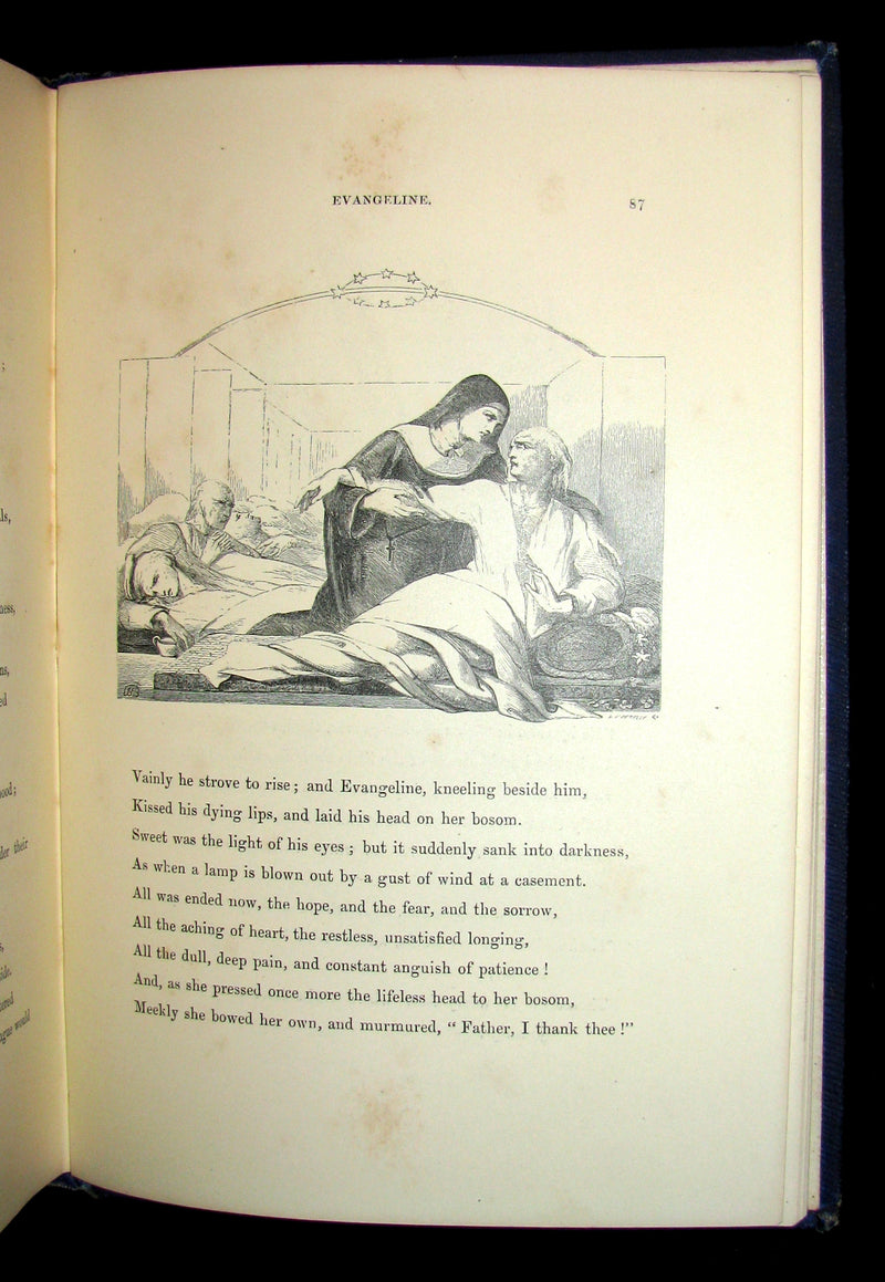 1860 Rare Victorian Book -  Evangeline  A tale of Acadie by Henry Wadsworth Longfellow. Illustrated.