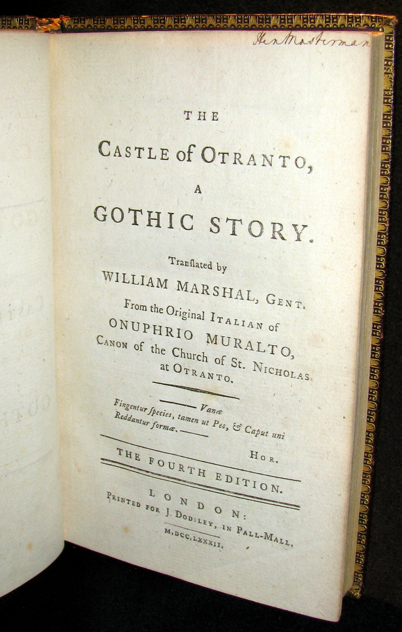 1782 Rare Gothic Book - The Castle of Otranto, a Gothic Story by Horace Walpole