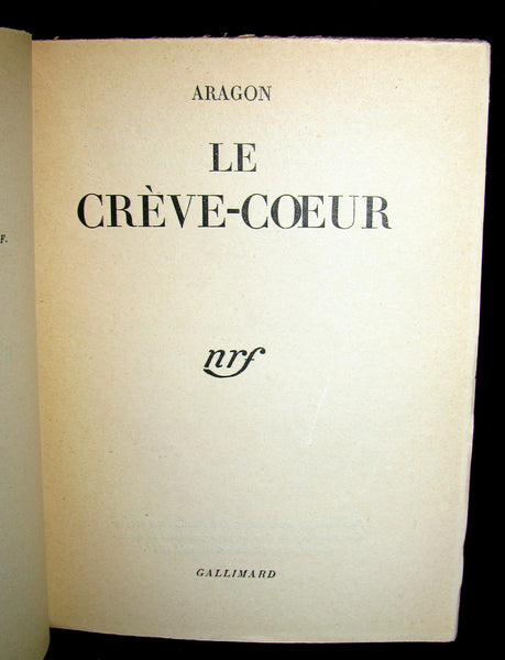 1941 Rare First Edition - LE CRÈVE-COEUR by Louis ARAGON - E.O. Limited to 2150 copies