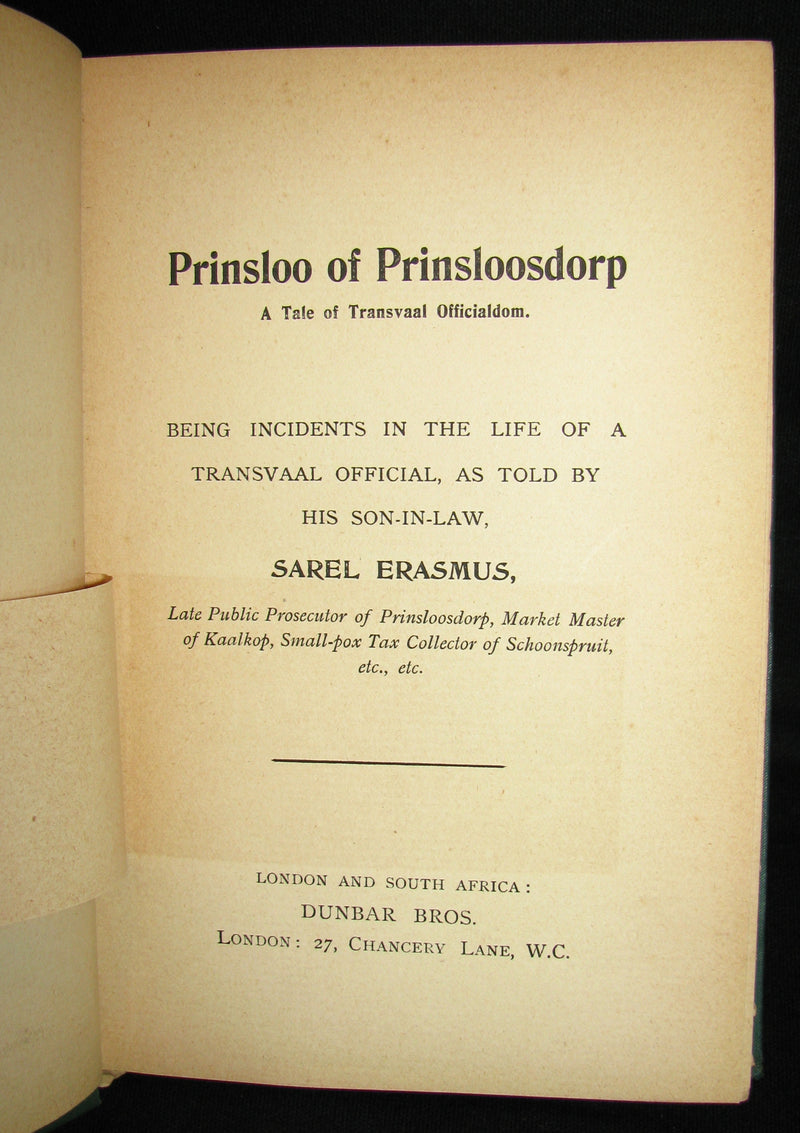 1899 Rare Africana Book - Prinsloo of Prinsloosdorp a tale of Transvaal officialdom