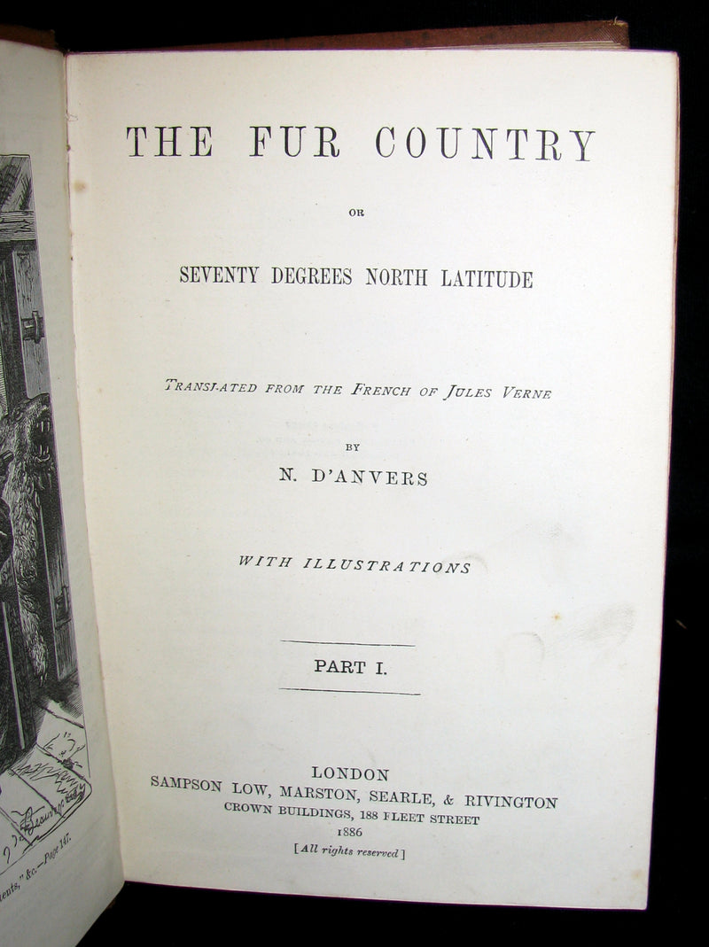 1886 Rare Victorian Book - JULES VERNE FUR COUNTRY or Seventy Degrees North Latitude