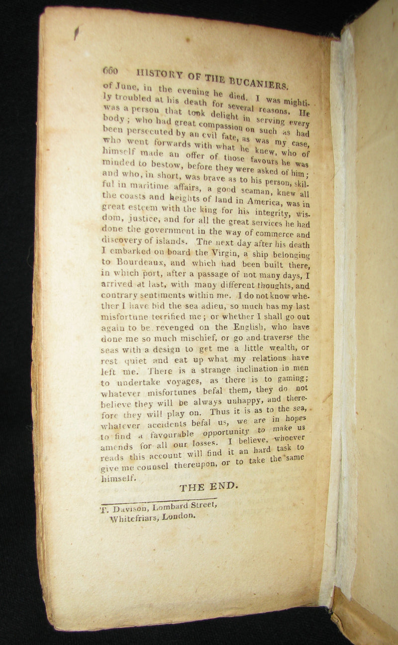 1810 Rare Book - Exquemelin - THE HISTORY OF THE BUCANIERS (BUCCANIERS) OF AMERICA - PIRATES