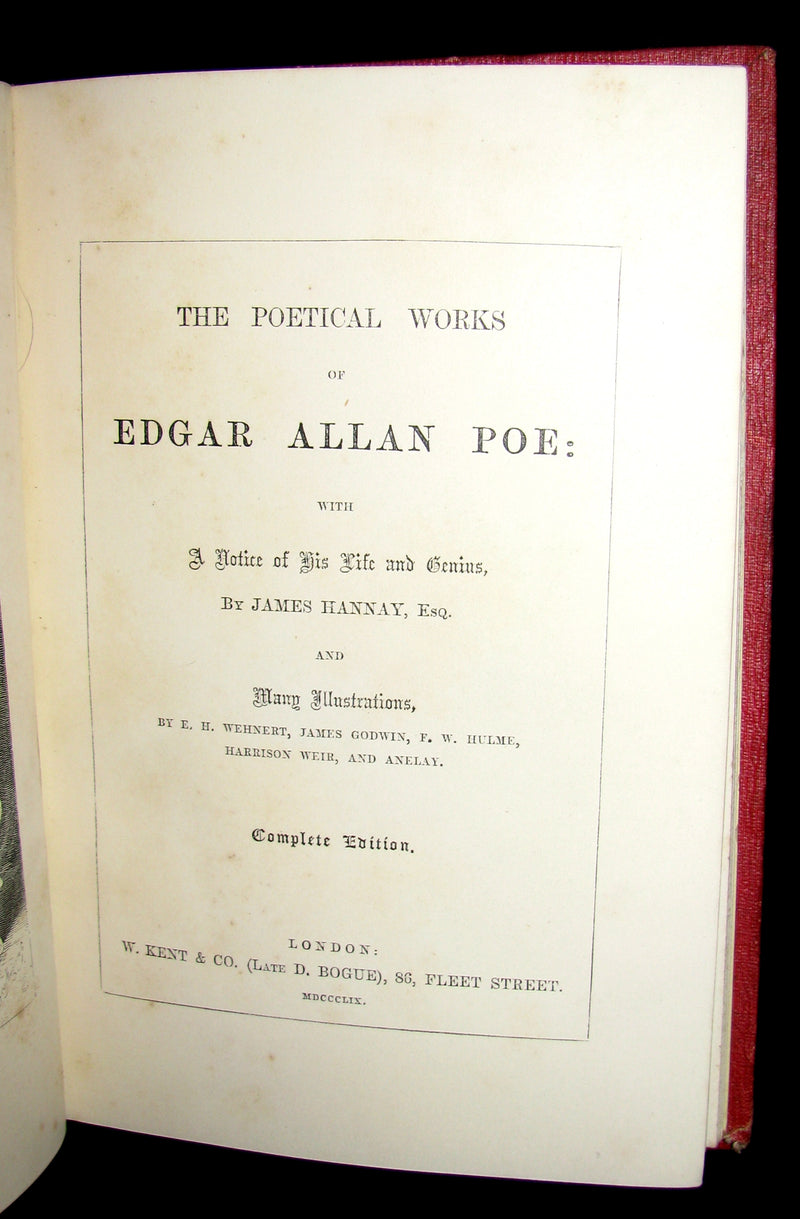 1859 Rare Book - The Poetical Works of EDGAR ALLAN POE with A Notice of his Life
