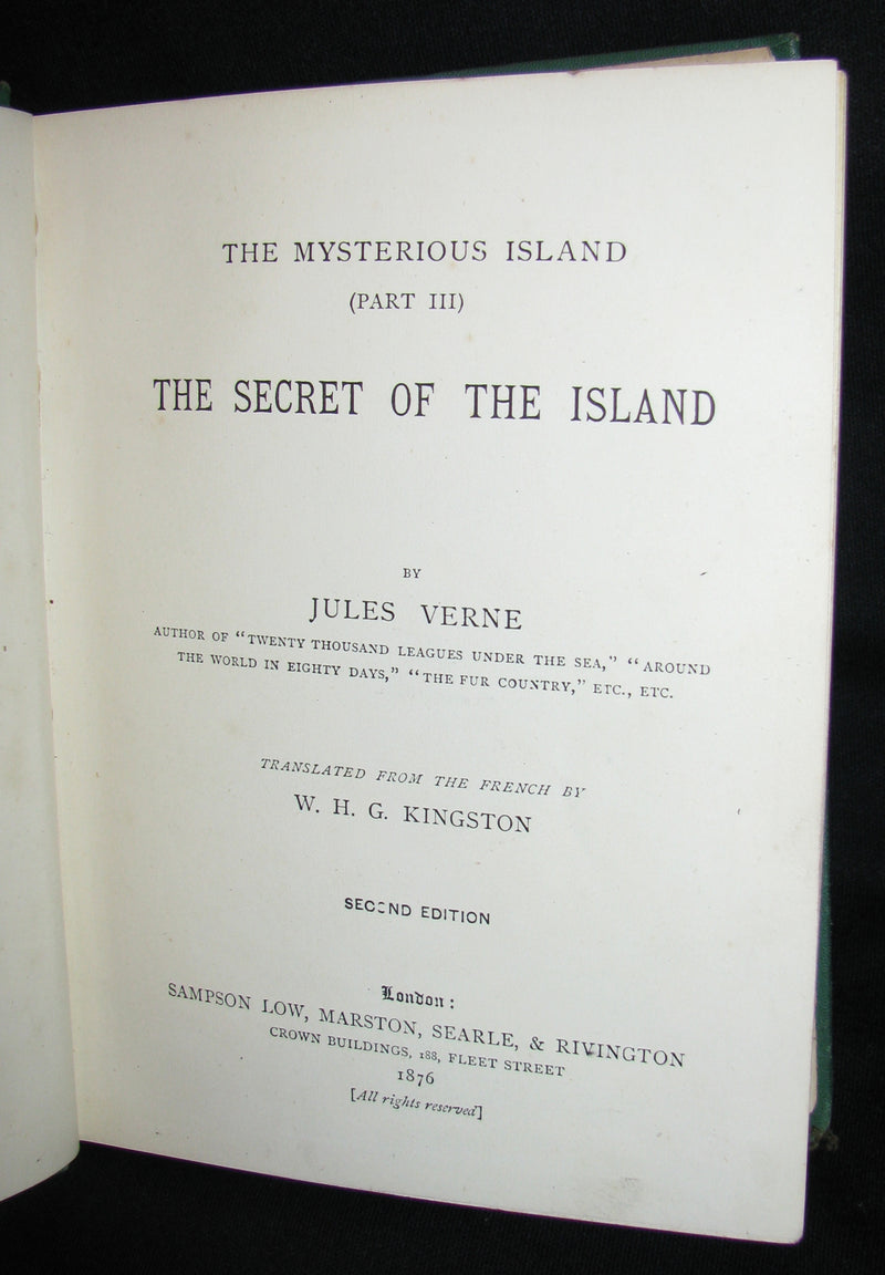 1876 Rare Second Edition - The Secret of the Island by Jules Verne. Illustrated.