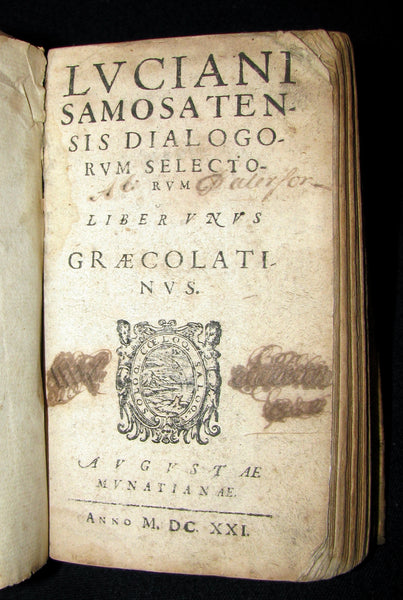 1614 & 1621 Rare vellum Latin and Greek Book - Lucian of Samosata - Dialogorvm Selectorvm Book I & 2