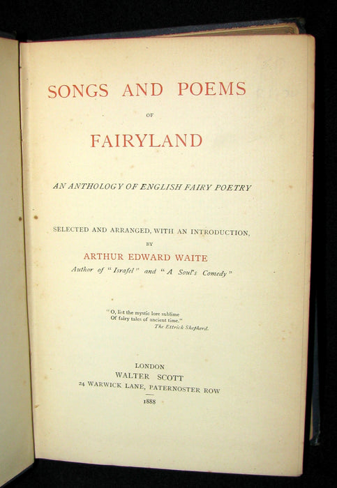 1888 Rare Victorian Book - SONGS AND POEMS OF FAIRYLAND. An Anthology of English Fairy Poetry.